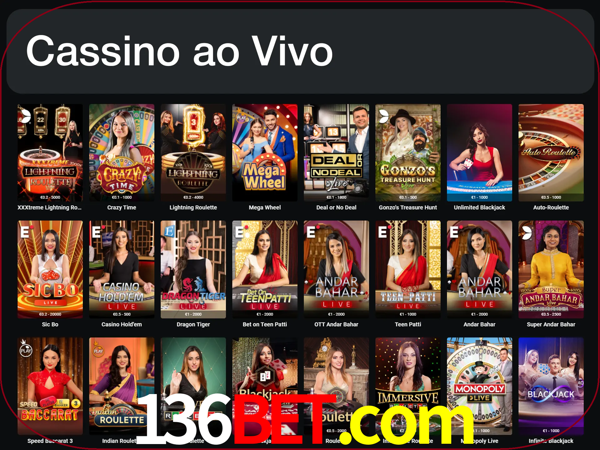 Jogue jogos de cassino com um verdadeiro dealer.
